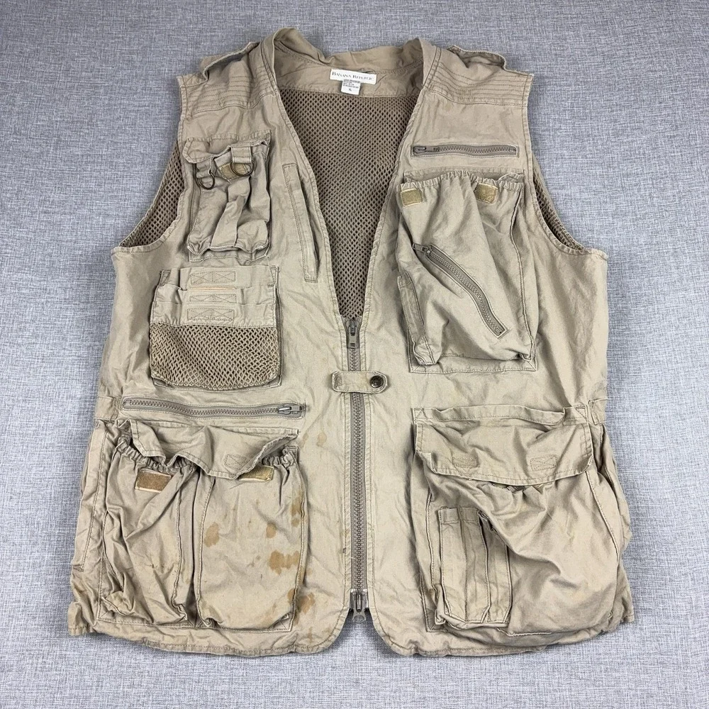Vintage Banana Republic Vest Mens XL Beige Cotton Safari Fishing Outdoor 80s